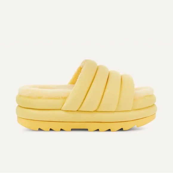 UGG Shoes - UGG Maxi Puff Slides Womens 8 Yellow Platform Uggs Slip On Sandals Sheepskin